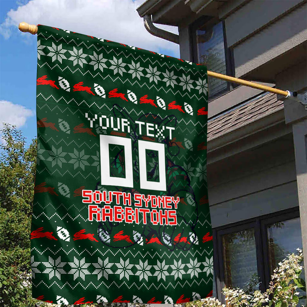 Personalized South Sydney Rabbitohs Christmas Garden Flag Australian Rugby Fans - Pixelated Ugly Xmas Pattern Mascot Santa