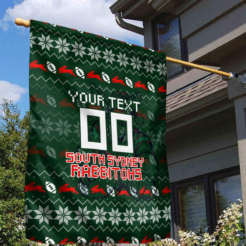 Personalized South Sydney Rabbitohs Christmas Garden Flag Australian Rugby Fans - Pixelated Ugly Xmas Pattern Mascot Santa