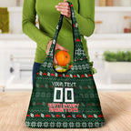 Personalized South Sydney Rabbitohs Christmas Grocery Bag Australian Rugby Fans - Pixelated Ugly Xmas Pattern Mascot Santa