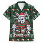 Personalized South Sydney Rabbitohs Christmas Hawaiian Shirt Australian Rugby Fans - Pixelated Ugly Xmas Pattern Mascot Santa