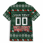 Personalized South Sydney Rabbitohs Christmas Hawaiian Shirt Australian Rugby Fans - Pixelated Ugly Xmas Pattern Mascot Santa