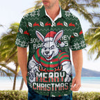 Personalized South Sydney Rabbitohs Christmas Hawaiian Shirt Australian Rugby Fans - Pixelated Ugly Xmas Pattern Mascot Santa