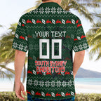 Personalized South Sydney Rabbitohs Christmas Hawaiian Shirt Australian Rugby Fans - Pixelated Ugly Xmas Pattern Mascot Santa