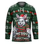 Personalized South Sydney Rabbitohs Christmas Hockey Jersey Australian Rugby Fans - Pixelated Ugly Xmas Pattern Mascot Santa
