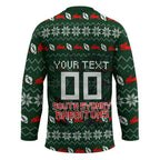 Personalized South Sydney Rabbitohs Christmas Hockey Jersey Australian Rugby Fans - Pixelated Ugly Xmas Pattern Mascot Santa