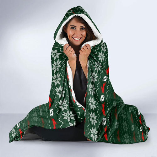 Personalized South Sydney Rabbitohs Christmas Hooded Blanket Australian Rugby Fans - Pixelated Ugly Xmas Pattern Mascot Santa