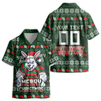Personalized South Sydney Rabbitohs Christmas Kid Hawaiian Shirt Australian Rugby Fans - Pixelated Ugly Xmas Pattern Mascot Santa