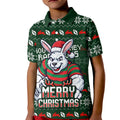 Personalized South Sydney Rabbitohs Christmas Kid Polo Shirt Australian Rugby Fans - Pixelated Ugly Xmas Pattern Mascot Santa