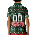 Personalized South Sydney Rabbitohs Christmas Kid Polo Shirt Australian Rugby Fans - Pixelated Ugly Xmas Pattern Mascot Santa