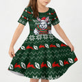 Personalized South Sydney Rabbitohs Christmas Kid Short Sleeve Dress Australian Rugby Fans - Pixelated Ugly Xmas Pattern Mascot Santa