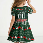 Personalized South Sydney Rabbitohs Christmas Kid Short Sleeve Dress Australian Rugby Fans - Pixelated Ugly Xmas Pattern Mascot Santa