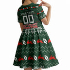 Personalized South Sydney Rabbitohs Christmas Kid Short Sleeve Dress Australian Rugby Fans - Pixelated Ugly Xmas Pattern Mascot Santa