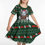 Personalized South Sydney Rabbitohs Christmas Kid Short Sleeve Dress Australian Rugby Fans - Pixelated Ugly Xmas Pattern Mascot Santa