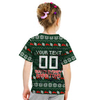 Personalized South Sydney Rabbitohs Christmas Kid T Shirt Australian Rugby Fans - Pixelated Ugly Xmas Pattern Mascot Santa