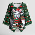 Personalized South Sydney Rabbitohs Christmas Kimono Sleeve Blouse Australian Rugby Fans - Pixelated Ugly Xmas Pattern Mascot Santa
