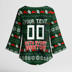 Personalized South Sydney Rabbitohs Christmas Kimono Sleeve Blouse Australian Rugby Fans - Pixelated Ugly Xmas Pattern Mascot Santa