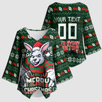 Personalized South Sydney Rabbitohs Christmas Kimono Sleeve Blouse Australian Rugby Fans - Pixelated Ugly Xmas Pattern Mascot Santa