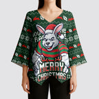 Personalized South Sydney Rabbitohs Christmas Kimono Sleeve Blouse Australian Rugby Fans - Pixelated Ugly Xmas Pattern Mascot Santa