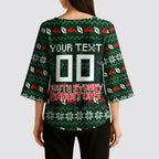 Personalized South Sydney Rabbitohs Christmas Kimono Sleeve Blouse Australian Rugby Fans - Pixelated Ugly Xmas Pattern Mascot Santa