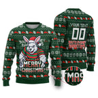 Personalized South Sydney Rabbitohs Christmas Ugly Christmas Sweater Australian Rugby Fans - Pixelated Ugly Xmas Pattern Mascot Santa