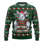 Personalized South Sydney Rabbitohs Christmas Ugly Christmas Sweater Australian Rugby Fans - Pixelated Ugly Xmas Pattern Mascot Santa