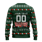 Personalized South Sydney Rabbitohs Christmas Ugly Christmas Sweater Australian Rugby Fans - Pixelated Ugly Xmas Pattern Mascot Santa