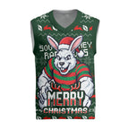 Personalized South Sydney Rabbitohs Christmas Knitted V-Neck Vest Australian Rugby Fans - Pixelated Ugly Xmas Pattern Mascot Santa