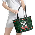 Personalized South Sydney Rabbitohs Christmas Leather Tote Bag Australian Rugby Fans - Pixelated Ugly Xmas Pattern Mascot Santa