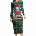 Personalized South Sydney Rabbitohs Christmas Long Sleeve Bodycon Dress Australian Rugby Fans - Pixelated Ugly Xmas Pattern Mascot Santa