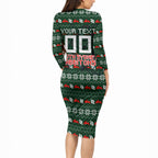 Personalized South Sydney Rabbitohs Christmas Long Sleeve Bodycon Dress Australian Rugby Fans - Pixelated Ugly Xmas Pattern Mascot Santa