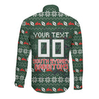 Personalized South Sydney Rabbitohs Christmas Long Sleeve Button Shirt Australian Rugby Fans - Pixelated Ugly Xmas Pattern Mascot Santa