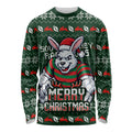 Personalized South Sydney Rabbitohs Christmas Long Sleeve Shirt Australian Rugby Fans - Pixelated Ugly Xmas Pattern Mascot Santa