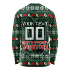 Personalized South Sydney Rabbitohs Christmas Long Sleeve Shirt Australian Rugby Fans - Pixelated Ugly Xmas Pattern Mascot Santa