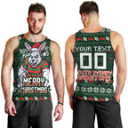 Personalized South Sydney Rabbitohs Christmas Men Tank Top Australian Rugby Fans - Pixelated Ugly Xmas Pattern Mascot Santa