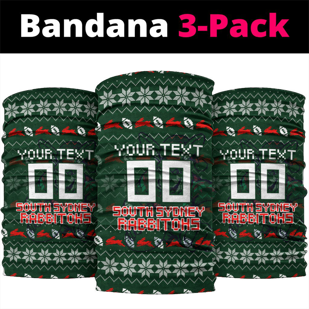 Personalized South Sydney Rabbitohs Christmas Neck Gaiter Australian Rugby Fans - Pixelated Ugly Xmas Pattern Mascot Santa