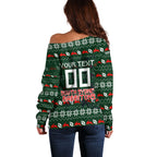 Personalized South Sydney Rabbitohs Christmas Off Shoulder Sweater Australian Rugby Fans - Pixelated Ugly Xmas Pattern Mascot Santa