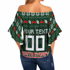 Personalized South Sydney Rabbitohs Christmas Off Shoulder Wrap Waist Top Australian Rugby Fans - Pixelated Ugly Xmas Pattern Mascot Santa
