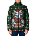 Personalized South Sydney Rabbitohs Christmas Padded Jacket Australian Rugby Fans - Pixelated Ugly Xmas Pattern Mascot Santa