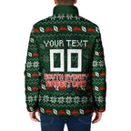 Personalized South Sydney Rabbitohs Christmas Padded Jacket Australian Rugby Fans - Pixelated Ugly Xmas Pattern Mascot Santa