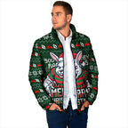 Personalized South Sydney Rabbitohs Christmas Padded Jacket Australian Rugby Fans - Pixelated Ugly Xmas Pattern Mascot Santa