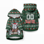 Personalized South Sydney Rabbitohs Christmas Pet Hoodie Australian Rugby Fans - Pixelated Ugly Xmas Pattern Mascot Santa