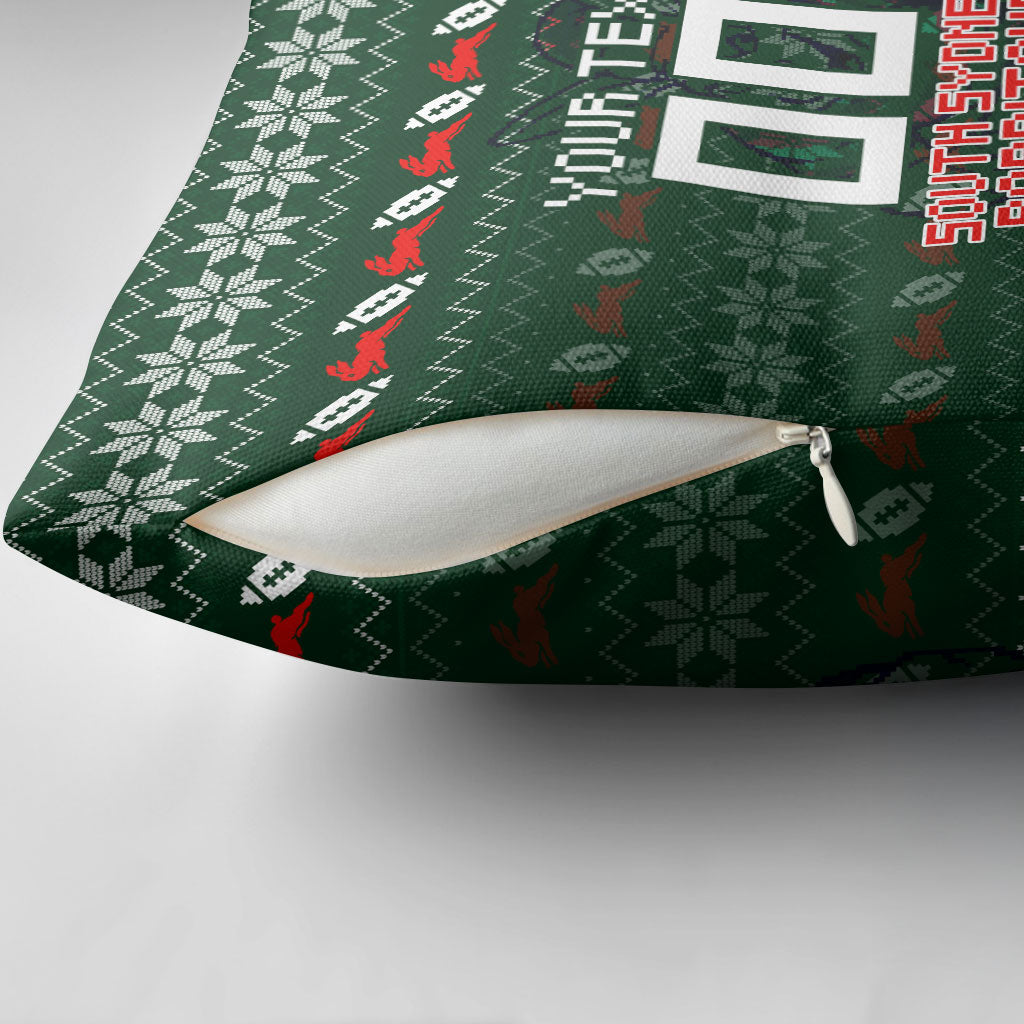 Personalized South Sydney Rabbitohs Christmas Pillow Cover Australian Rugby Fans - Pixelated Ugly Xmas Pattern Mascot Santa