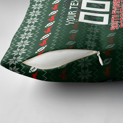 Personalized South Sydney Rabbitohs Christmas Pillow Cover Australian Rugby Fans - Pixelated Ugly Xmas Pattern Mascot Santa