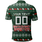 Personalized South Sydney Rabbitohs Christmas Polo Shirt Australian Rugby Fans - Pixelated Ugly Xmas Pattern Mascot Santa
