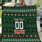Personalized South Sydney Rabbitohs Christmas Quilt Australian Rugby Fans - Pixelated Ugly Xmas Pattern Mascot Santa