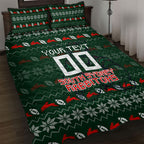 Personalized South Sydney Rabbitohs Christmas Quilt Bed Set Australian Rugby Fans - Pixelated Ugly Xmas Pattern Mascot Santa