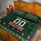 Personalized South Sydney Rabbitohs Christmas Quilt Bed Set Australian Rugby Fans - Pixelated Ugly Xmas Pattern Mascot Santa