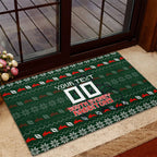 Personalized South Sydney Rabbitohs Christmas Rubber Doormat Australian Rugby Fans - Pixelated Ugly Xmas Pattern Mascot Santa