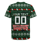 Personalized South Sydney Rabbitohs Christmas Rugby Jersey Australian Rugby Fans - Pixelated Ugly Xmas Pattern Mascot Santa