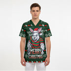 Personalized South Sydney Rabbitohs Christmas Scrub Top Australian Rugby Fans - Pixelated Ugly Xmas Pattern Mascot Santa